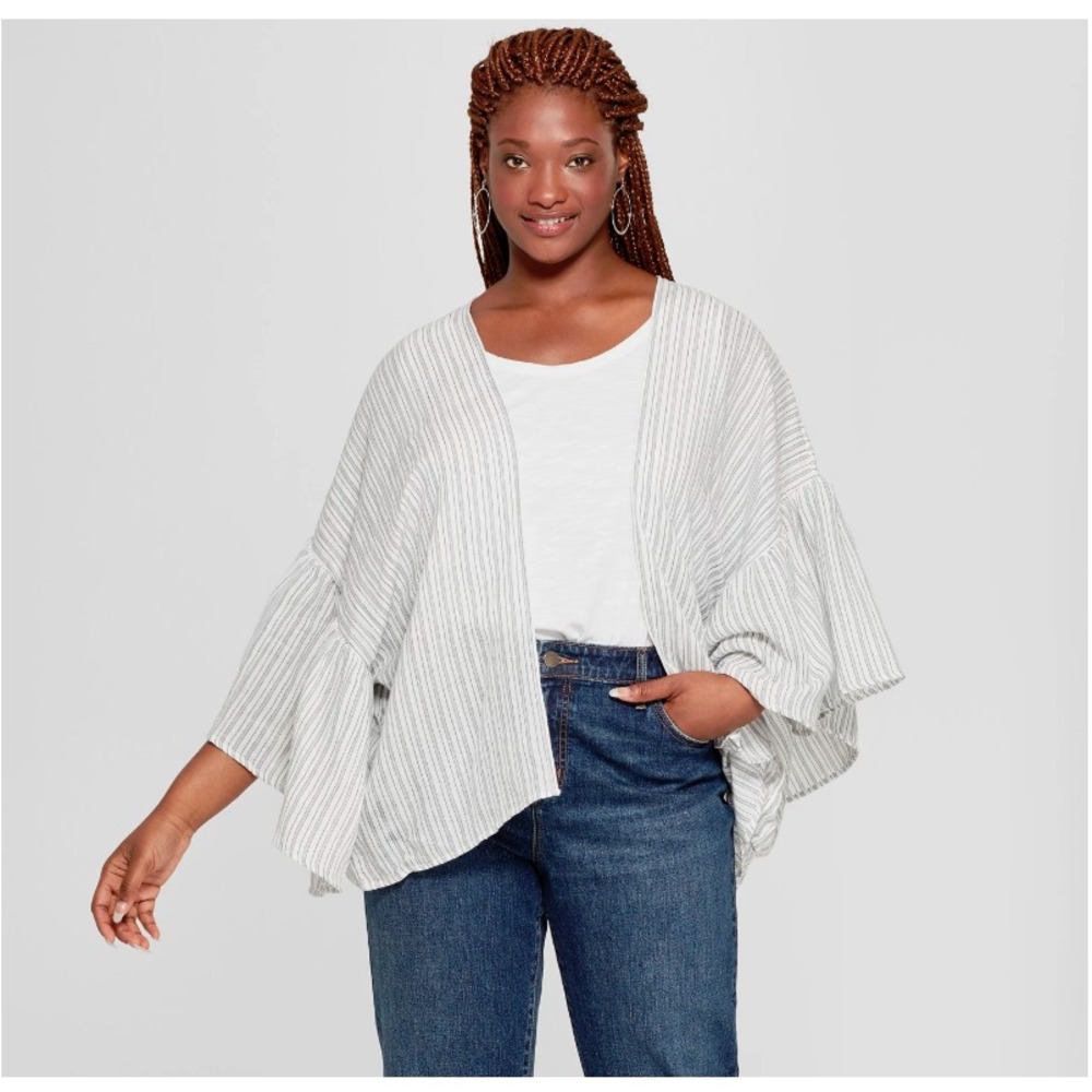 Universal Threads Kimono Jacket Women's Plus One Size Striped Flounce Sleeve NEW